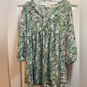 ENTRO Green Floral Babydoll Dress - MEDIUM